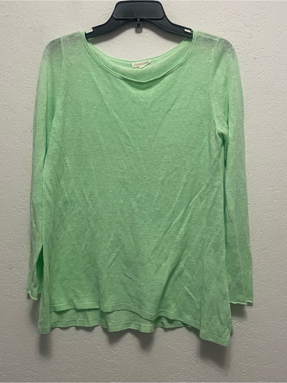 Eileen Fisher 100% Organic Linen Knit Top Long Sleeve Lime Light Green Size M